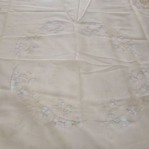 Set Kare 7 Pieces Champagne Organza New with Cutwork and Fringes