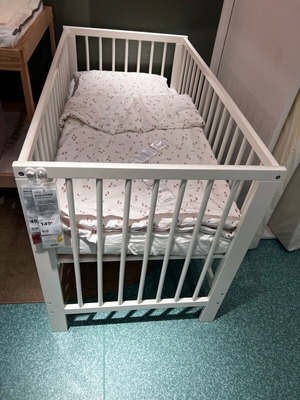 Baby cot new, white natural wood IKEA model in box