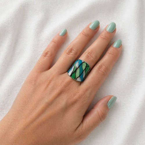 Handmade Murano style glass ring new, blue and green