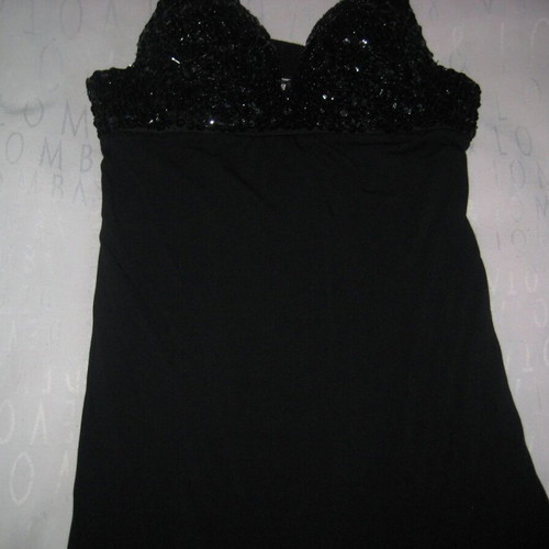 Elegant black dress with beaded bustier and straps