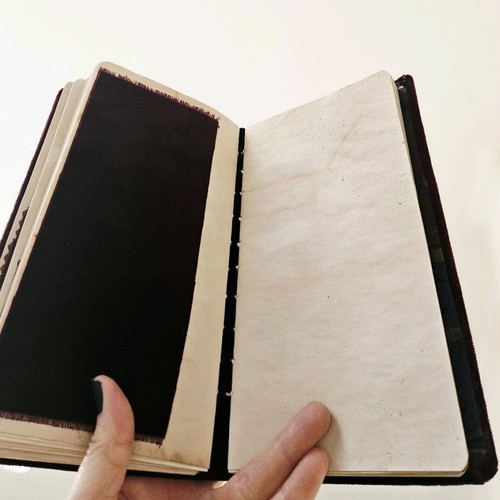 Handmade artistic notebook like new with velvet cover
