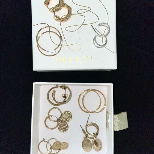 Earrings Inyati 8 pairs new, 18k gold and silver tones