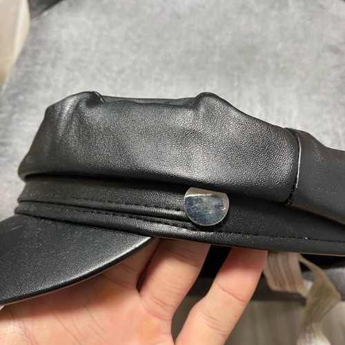 Women’s black faux leather baker boy cap used