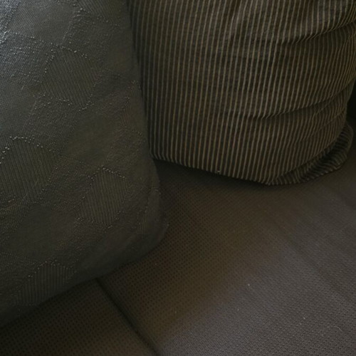 Three-seater sofa dark brown used, comfortable fabric with zipper