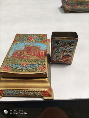 Bronze Notebook and Matchbox Holder set painted, like new