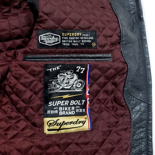 Superdry 111740 leather jacket with lining like new, size M-L, gray