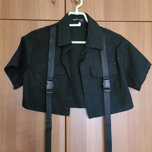 Techwear shirt crop top like new, black, cotton, size S