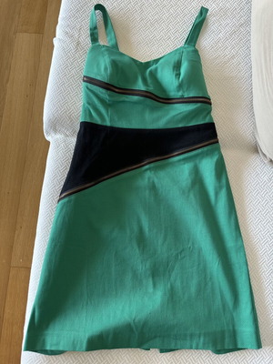 Dress new, green with black decorative zippers, size S