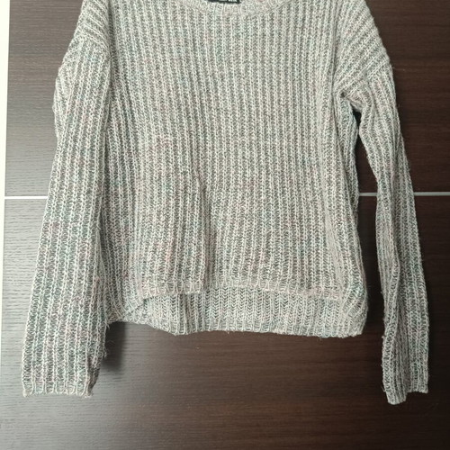 Knitted sweater like new, gray with multicolor threads