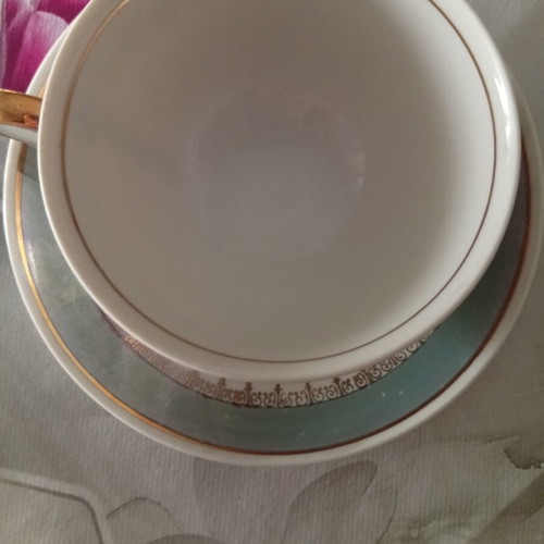 Porcelain vintage luxury tea set, 8 pieces, white and light blue