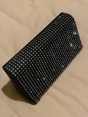 Black clutch with rhinestones new, crossbody