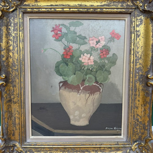 Nikitas Flessas Vase with Freesias Painting used with golden frame