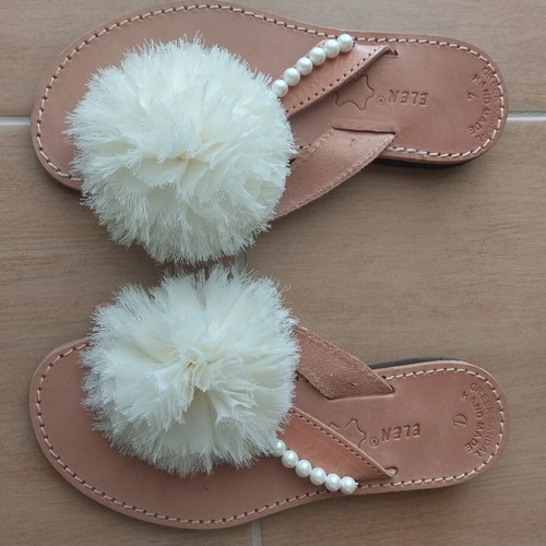 Women's handmade bridal slippers, size 37, brown