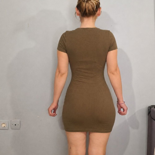 Khaki short ribbed dress