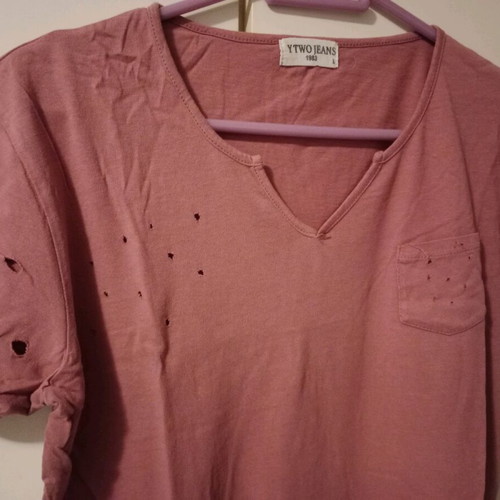 T-shirt with open V like new, size large with distressed details