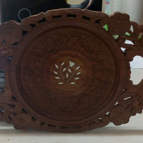 Vintage carved wooden tray like new with floral details