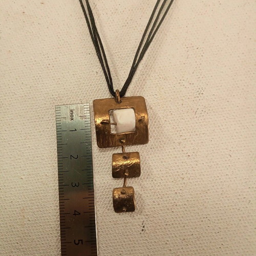 Handmade brass pendant hammered with mother-of-pearl like new