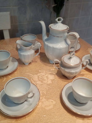 Vintage coffee set white with gold details, Walbrzych Poland