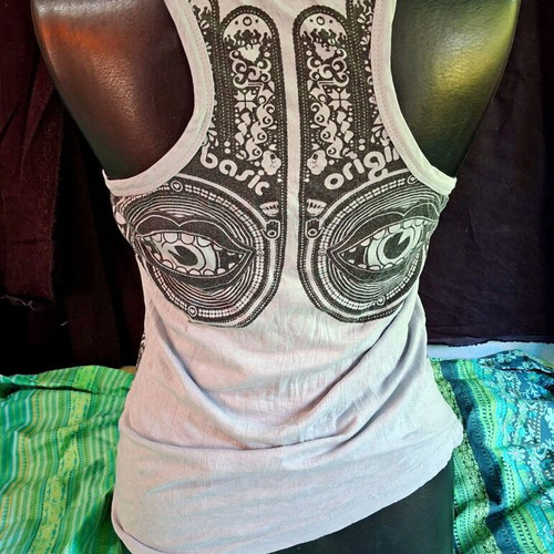 Sure Design Buddha Hands sleeveless top size S like new, cotton