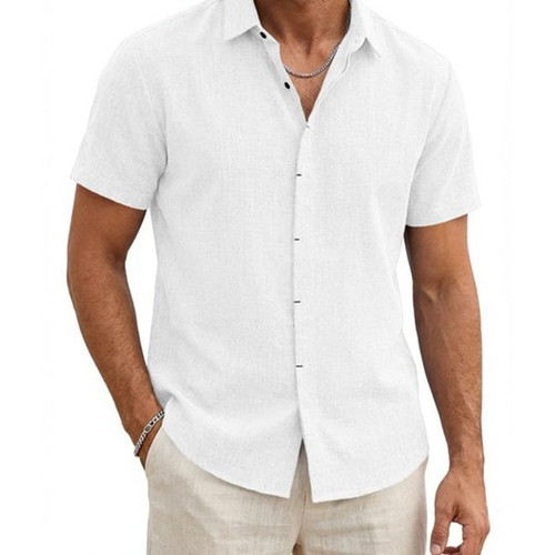 Runcati men's summer linen shirt, short sleeve, size M, white