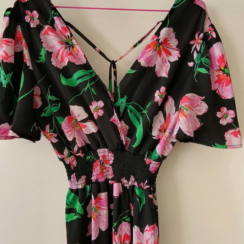 Airy floral long dress new, black multicolor