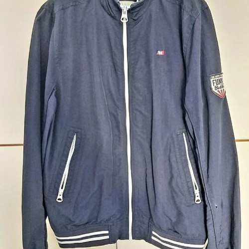 Funky Buddha jacket used, size large, white and blue