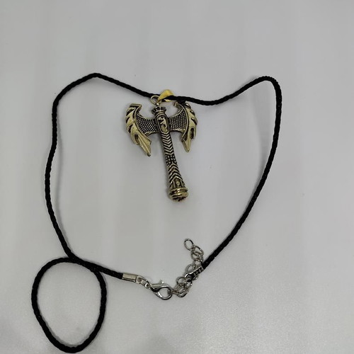Pendant Double Axe like new, gold-colored steel with black cord
