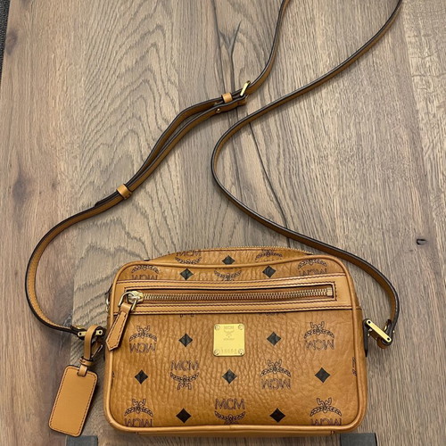 MCM Diamond Camera Bag unisex crossbody, cognac