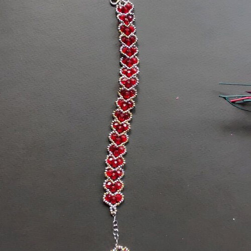 Handmade Miyuki heart bracelet made to order, red and silver