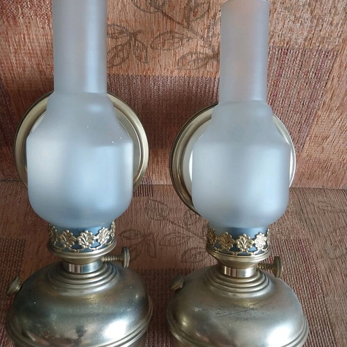 Vintage oil lamps used, converted to electric, set of 2