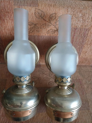 Vintage oil lamps used, converted to electric, set of 2