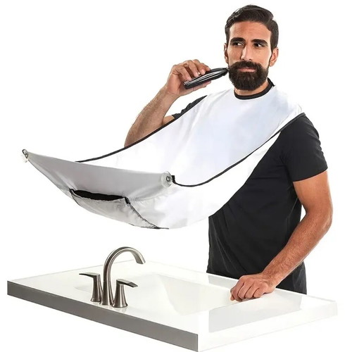 Shaving apron new, for beard trimming and grooming, white and black
