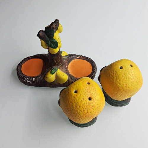 Ceramic salt and pepper set used with vintage Bassano del Grappa design