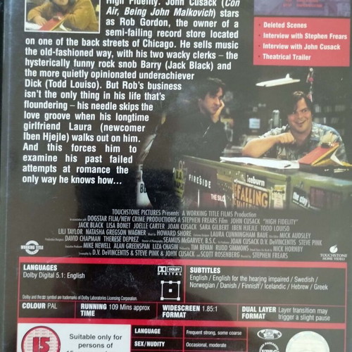 High Fidelity DVD like new with Greek subtitles