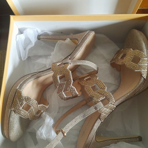 Menbur bridal sandals new, silver and gold, 10-11 cm heel