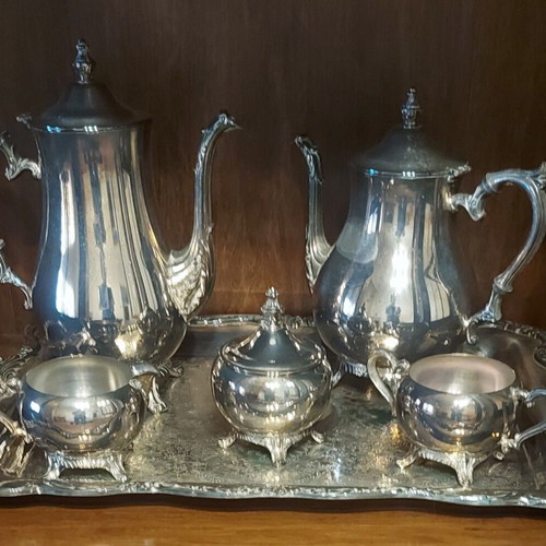 Rogers Silverplate vintage tea and coffee set used, complete with tray