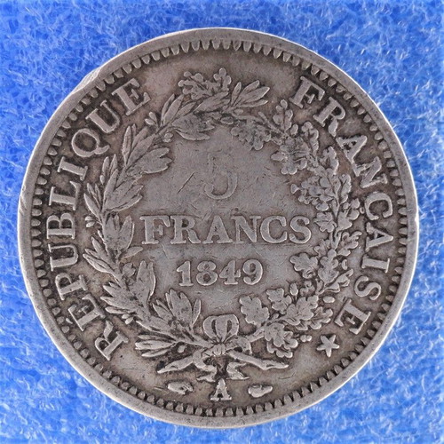 5 francs 1849 coin used, France Third Republic