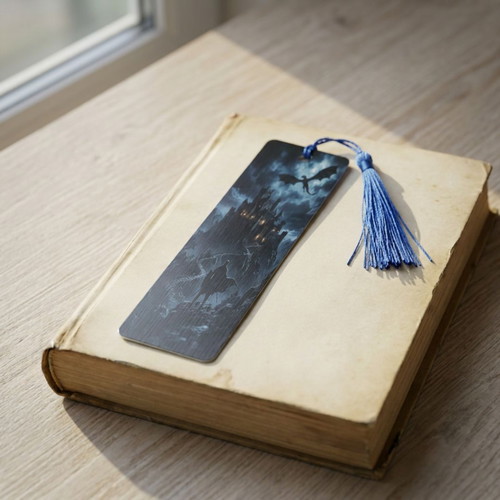 Aluminum fantasy bookmark with dragon and blue tassel new