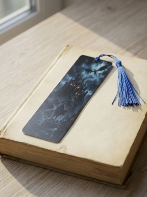 Aluminum fantasy bookmark with dragon and blue tassel new