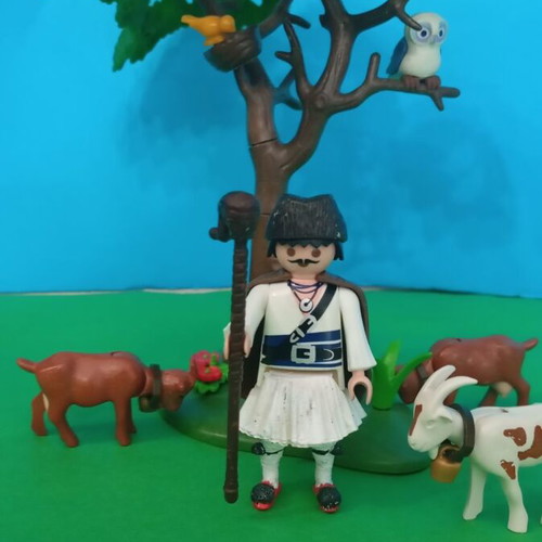 Playmobil shepherd figure with fustanella and diorama