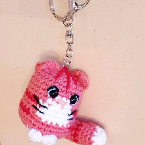 Pink Amigurumi Cat Bag Charm Keychain Handmade New