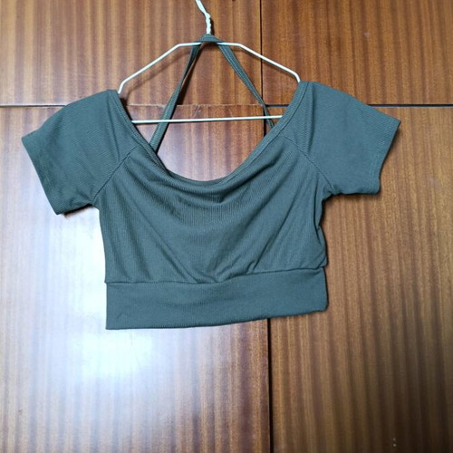 Crop top new khaki color with strap, size XS