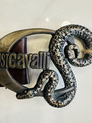 Just Cavalli leather belt with snake metal buckle, 100 cm, brown