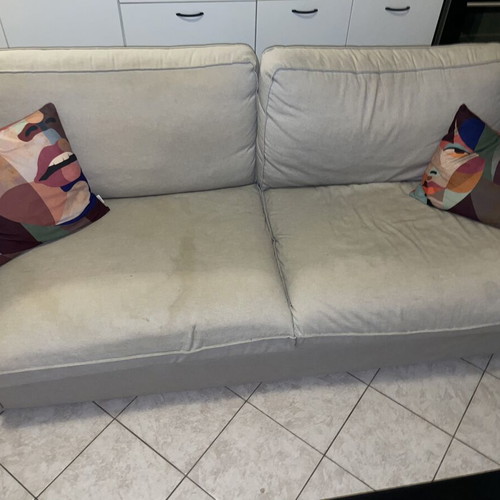 Grey two-seater sofa and armchair with storage
