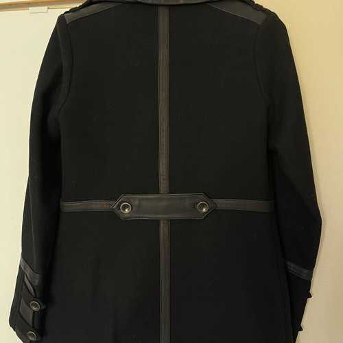 Wool coat size Small, black, with genuine fur and leather