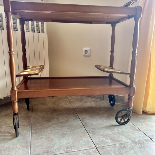 Vintage wooden wheeled bar used, walnut color