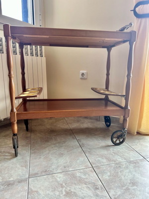 Vintage wooden wheeled bar used, walnut color