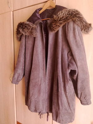 Кожено яке като ново, кафяво с качулка и кожа