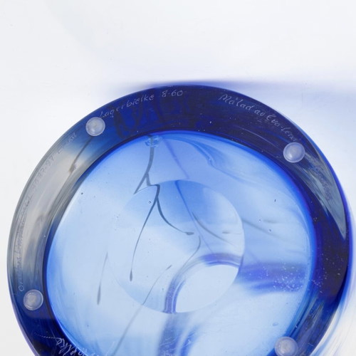 Erika Lagerbielke glass vase Orrefors 2007 like new, blue with silver décor