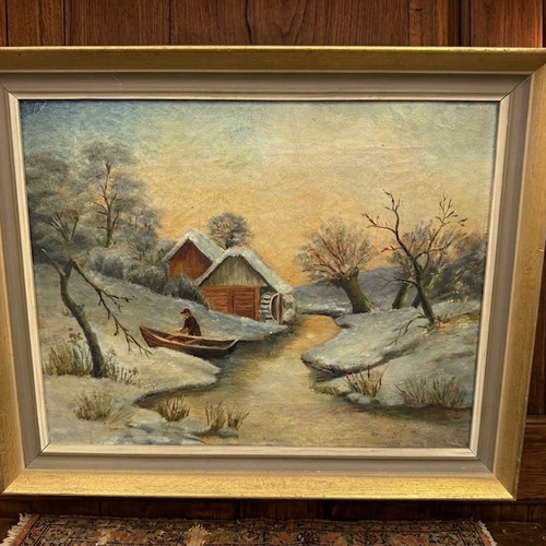 Oil painting Winter landscape